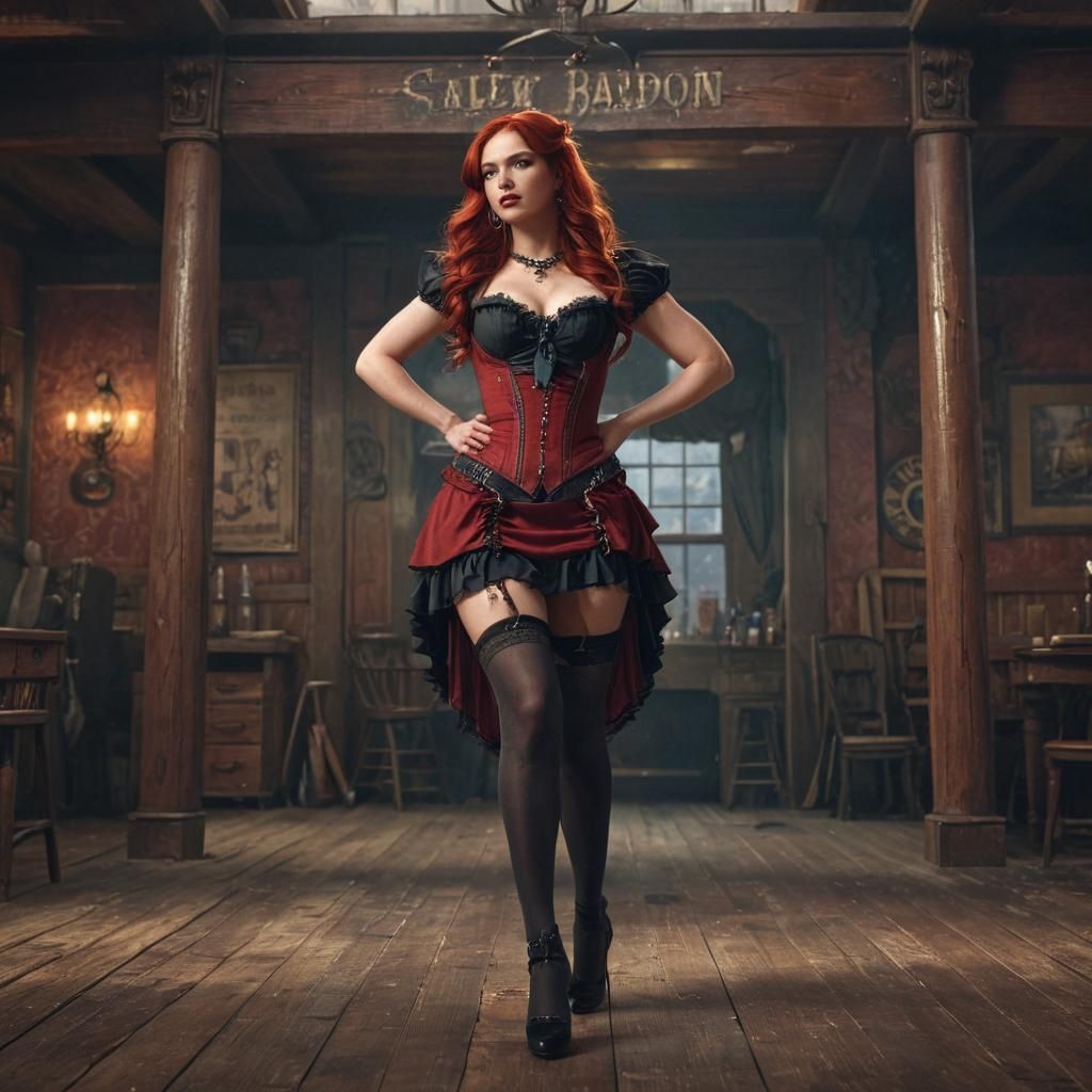 Saloon Girl Performing on Stage in Wild West