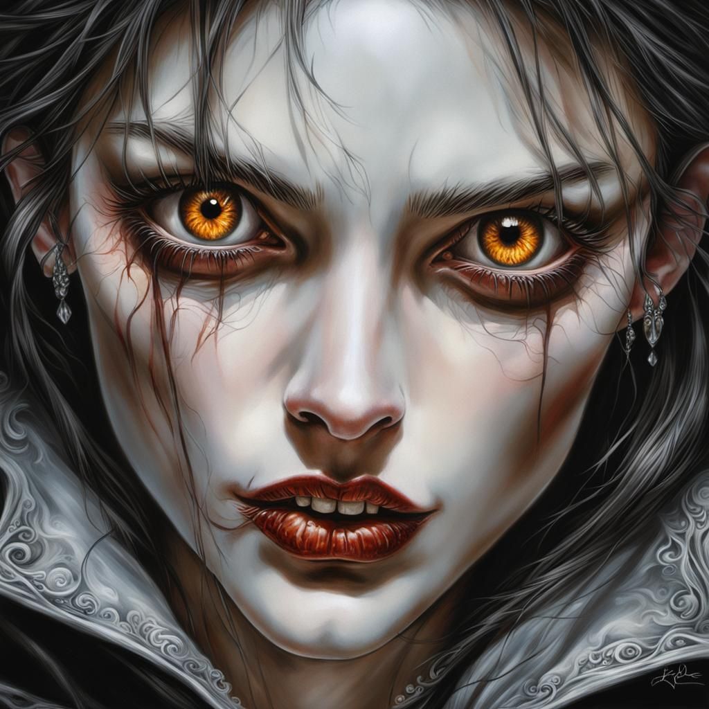 Mysterious Vampire Siren in Hyperrealistic Portrait