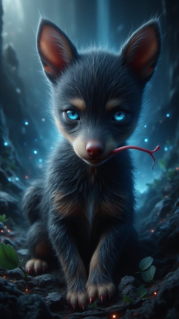 Adorable Baby Chupacabra with Glowing Eyes