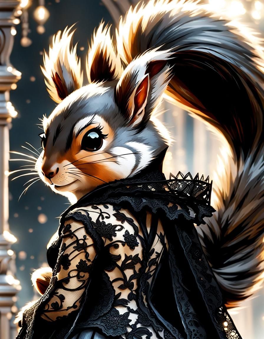 Squirrel Princess in Torn Lace
