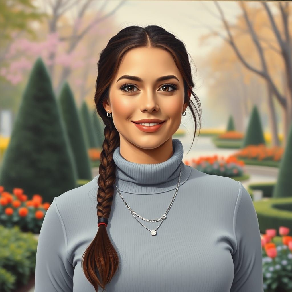 Minimalist Oil Painting: Curvy Brunette with Braid