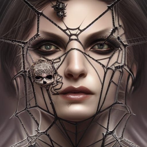 Skull Faced Goddess with Spider Web Hair