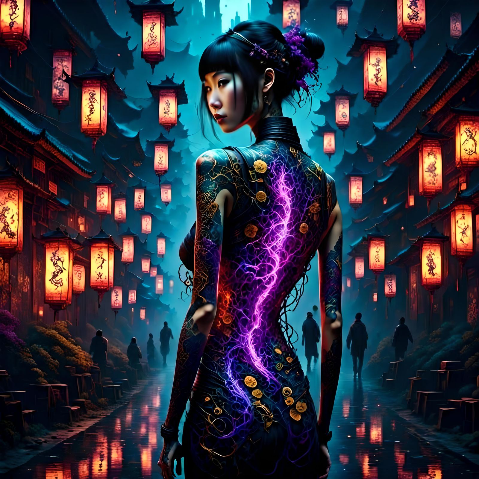 Beautiful Yakuza wife traditional Tribal tattoos design  glo...