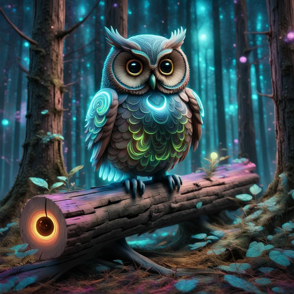 Bioluminescent Owl in Dreamlike Digital Art