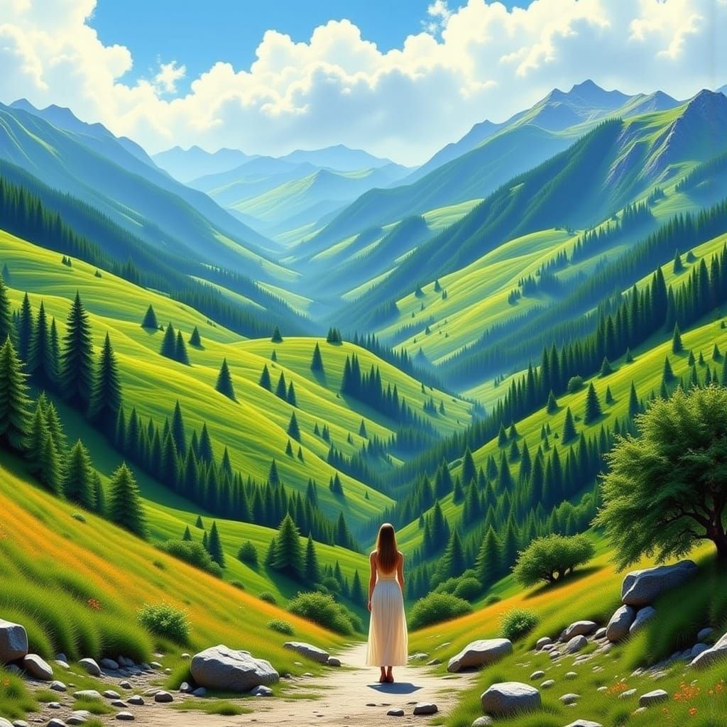 Serene Woman in Dreamy Landscape