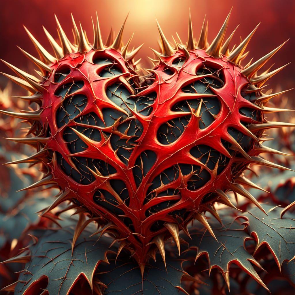 Surreal Thorny Heart in Oil Painting Style