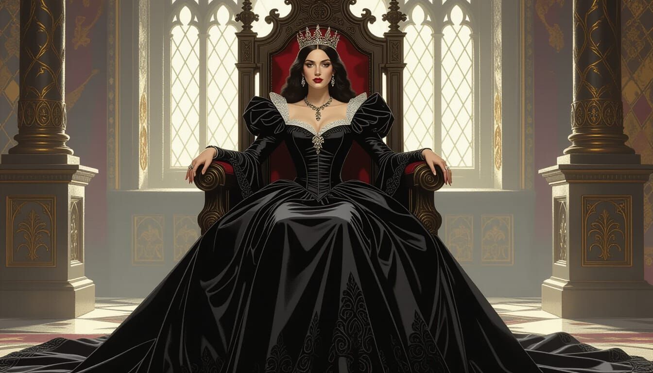 Gothic Queen Enthroned in Pre-Raphaelite Style