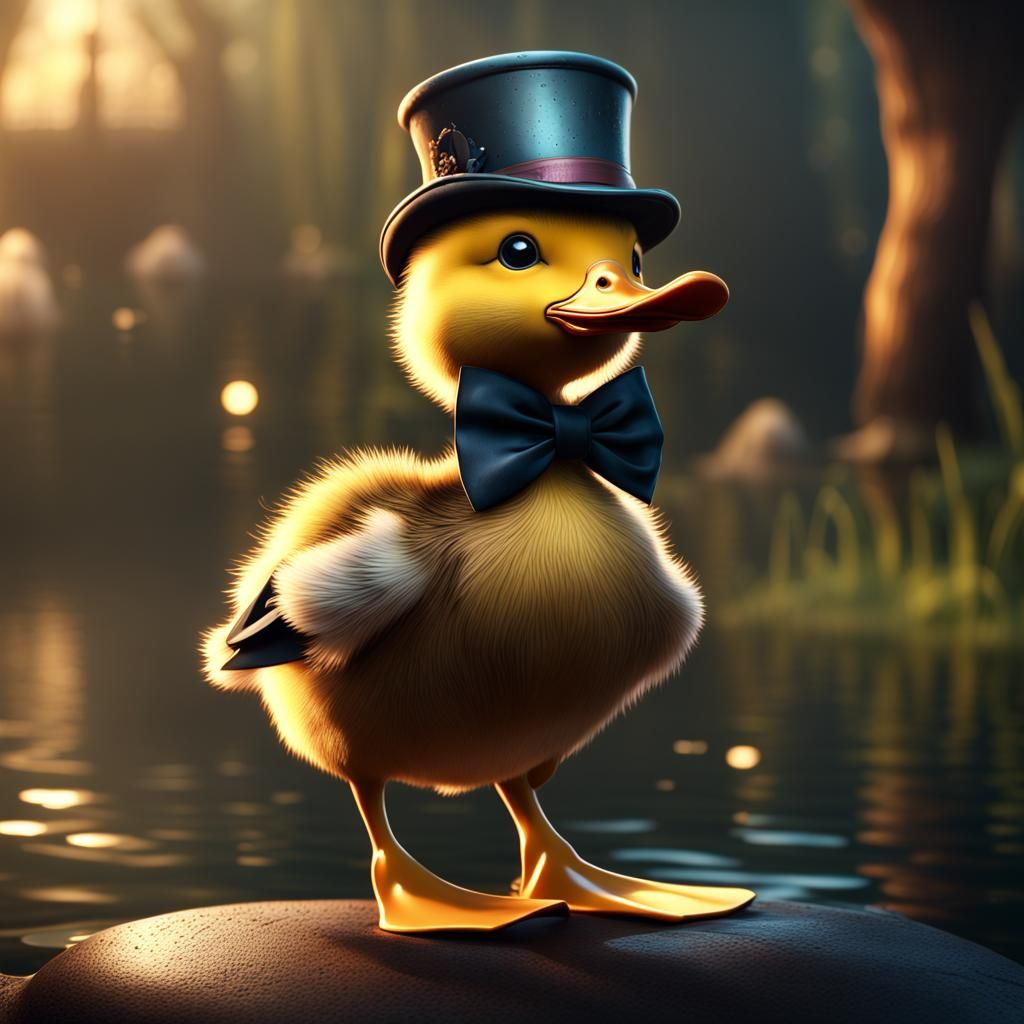Duckling in Top Hat: Detailed Fantasy Art