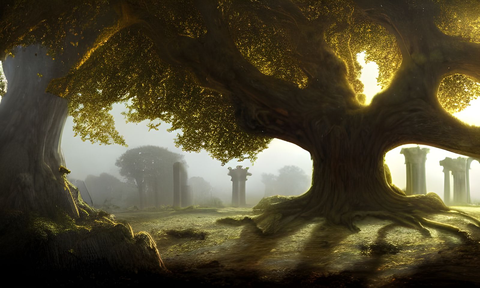 Yggdrasil: Ancient Oak in Ruined Viking City