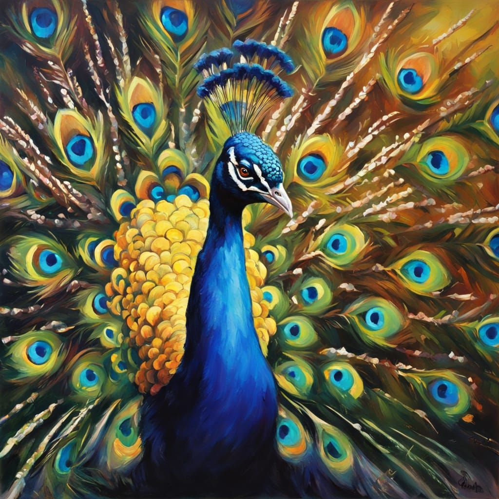 Vibrant Peacock Portrait in Neon Hues