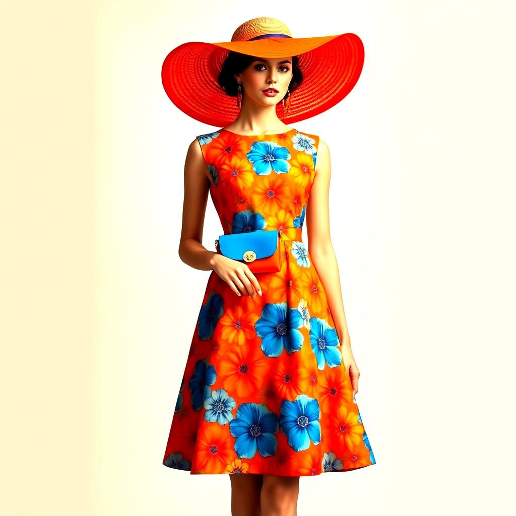 Photorealistic Orange and Blue Floral Fashion