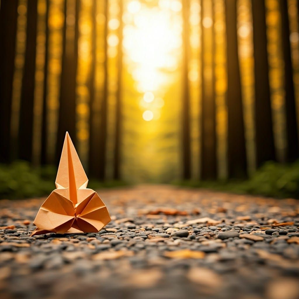 Autumn Forest with Origami in Japanese Papercraft Style