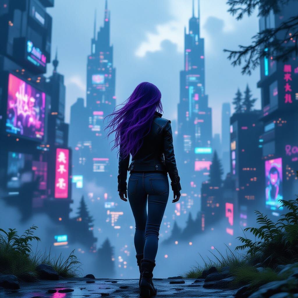 Cyberpunk Woman at the Edge of Time