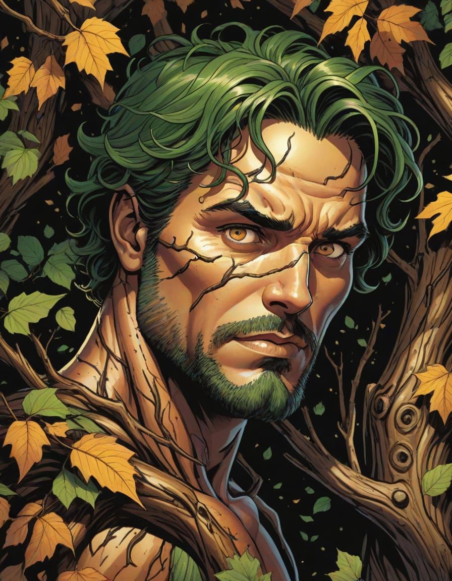 Comic Book Art of a Mysterious Tree Face