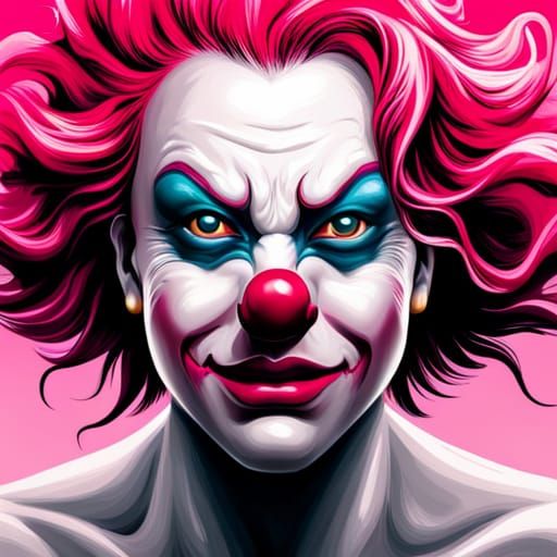 Hyperrealistic Pink Scary Clown Splash Art Portrait