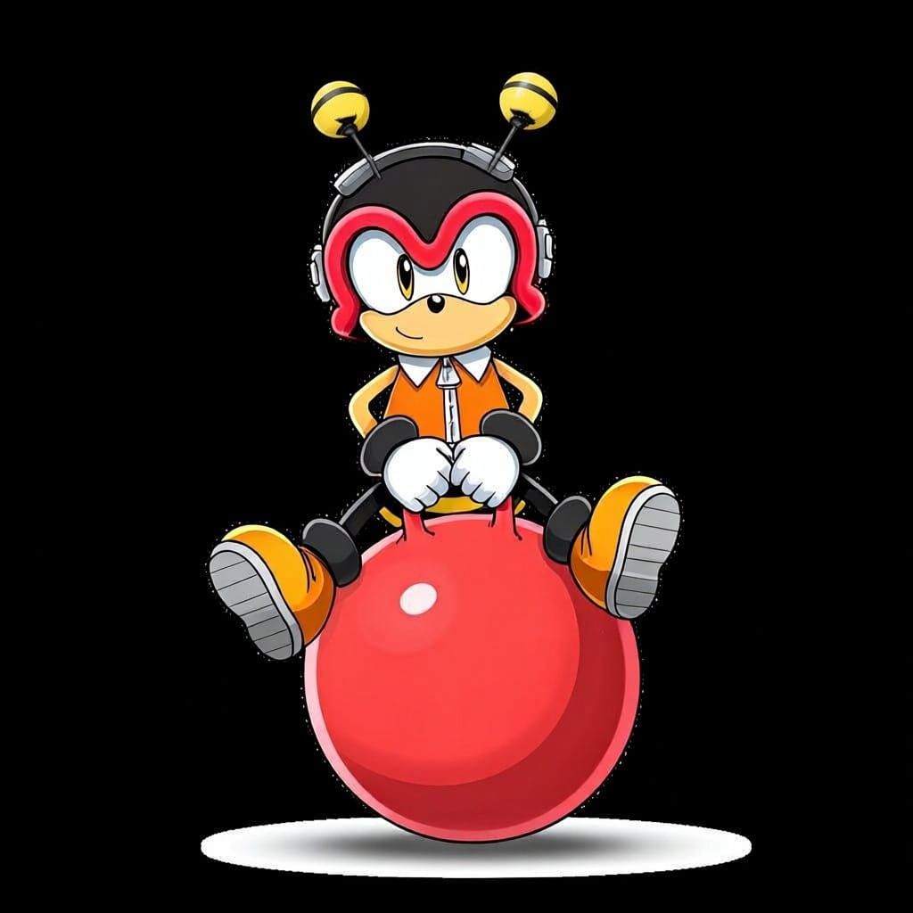 Charmy Bee Bounces Joyfully on a Red Hopper Ball