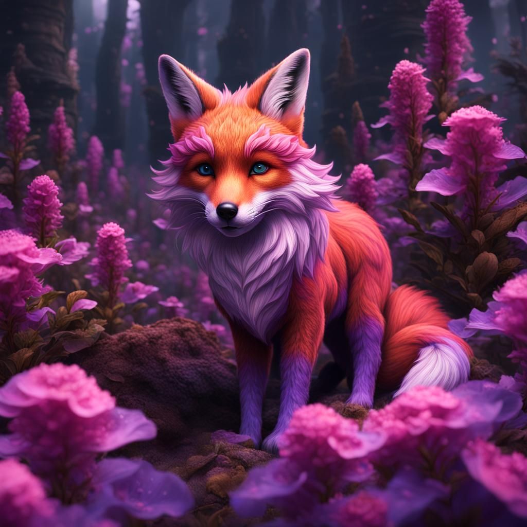 Pink Fox Digital Painting with Splotched Hues