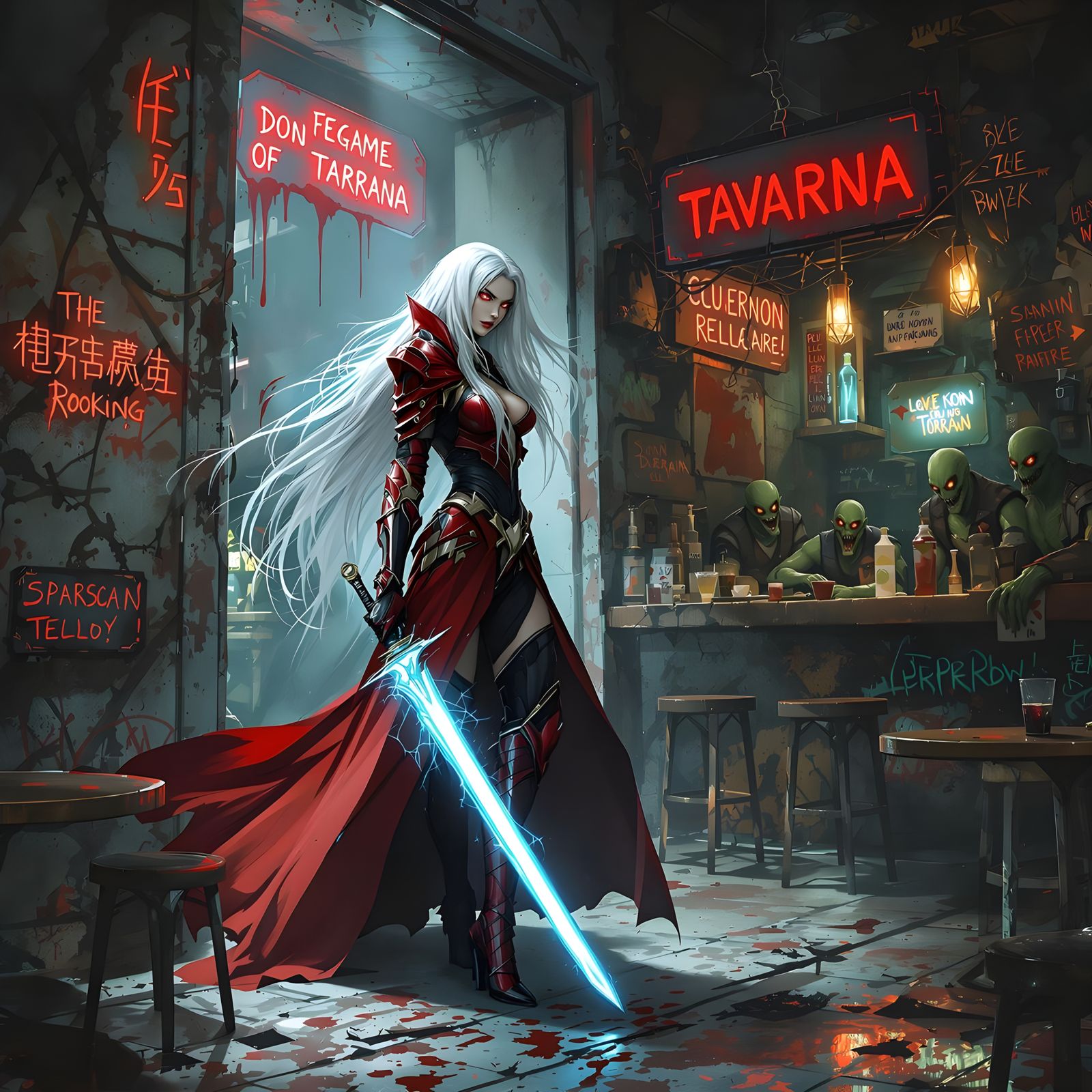 Taarna Enters a Gritty Dystopian Bar in Photorealistic Style