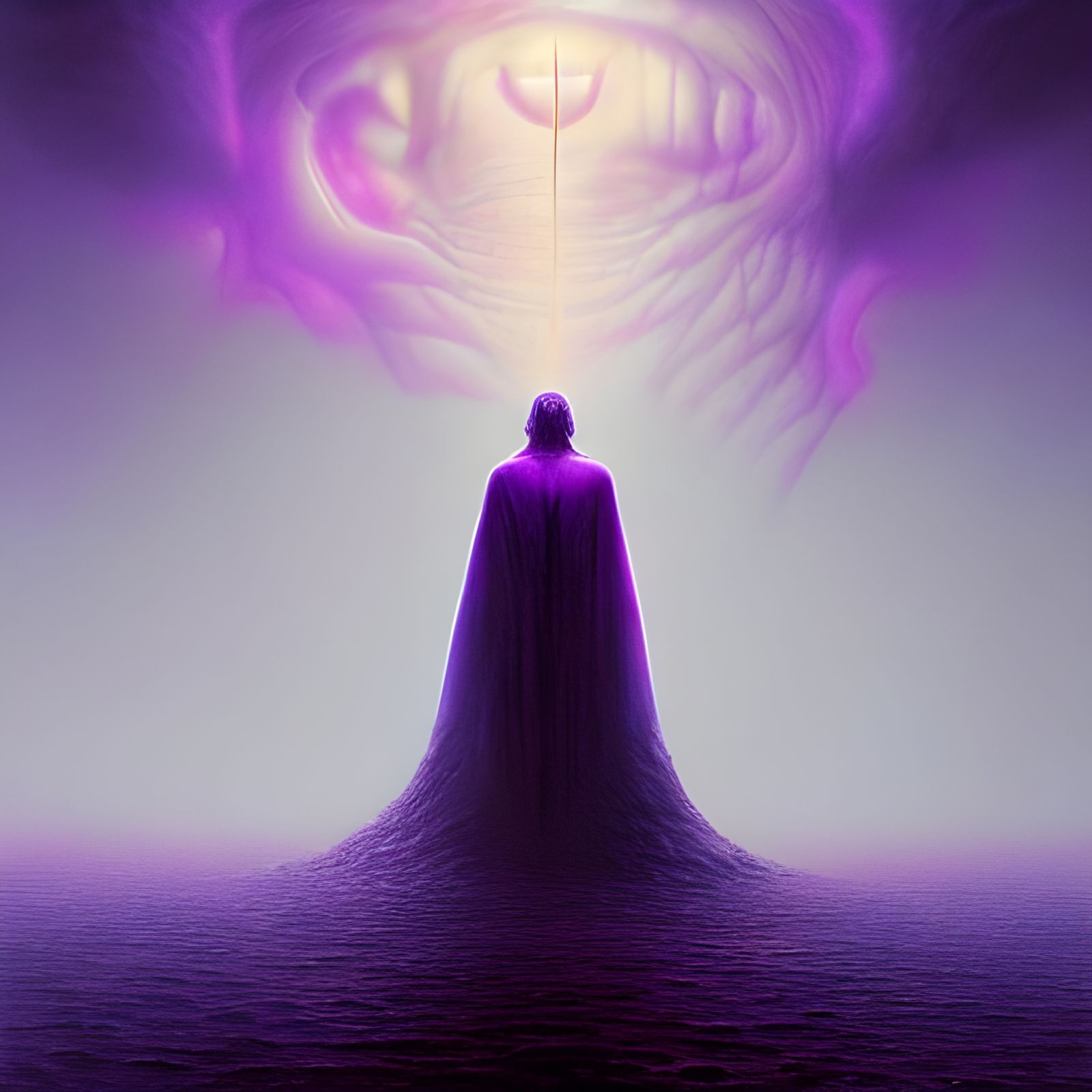 Glowing Purple Arcane Warrior Portrait in Dark Surreal Style