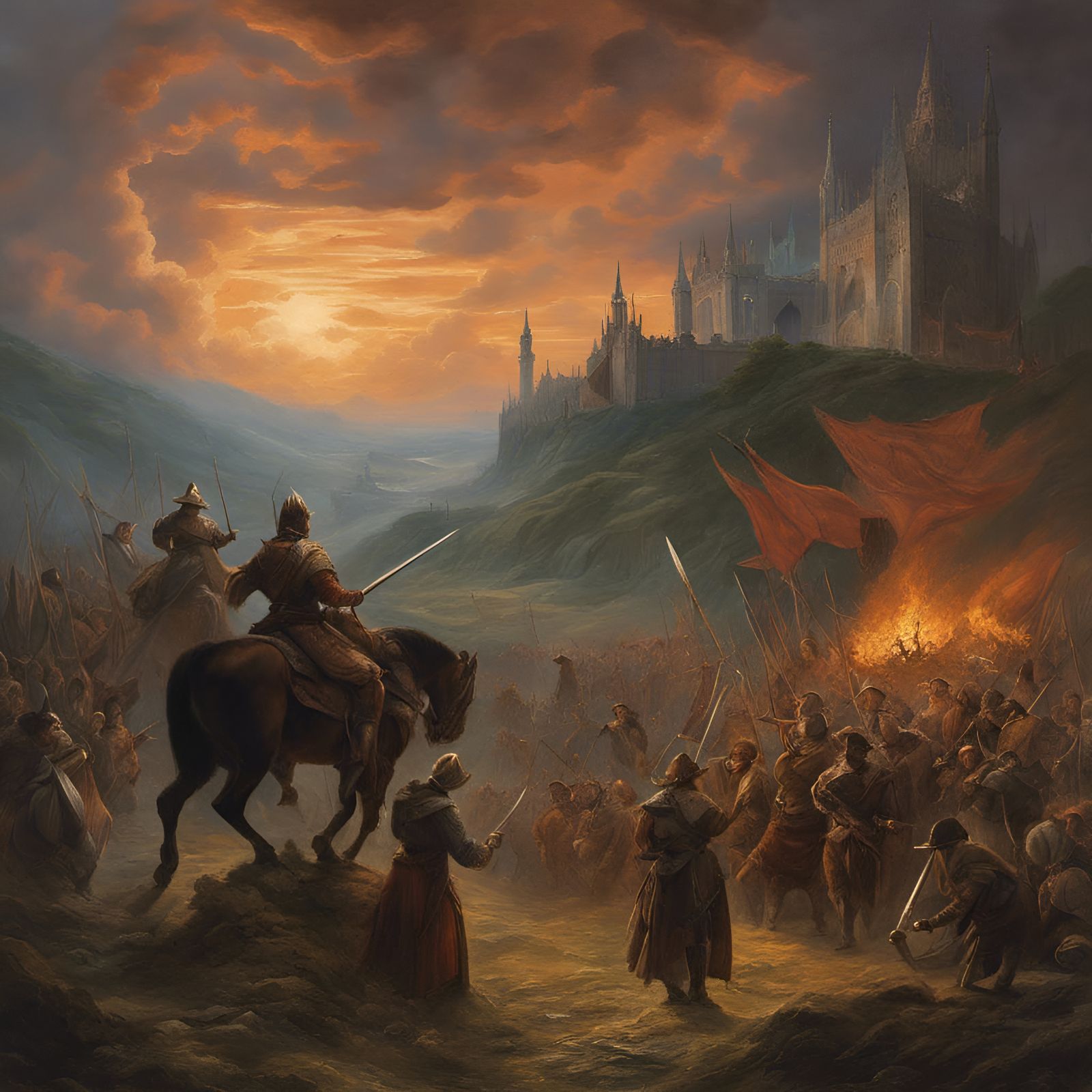 Dystopian Medieval Battlefield in Oil Painting Style