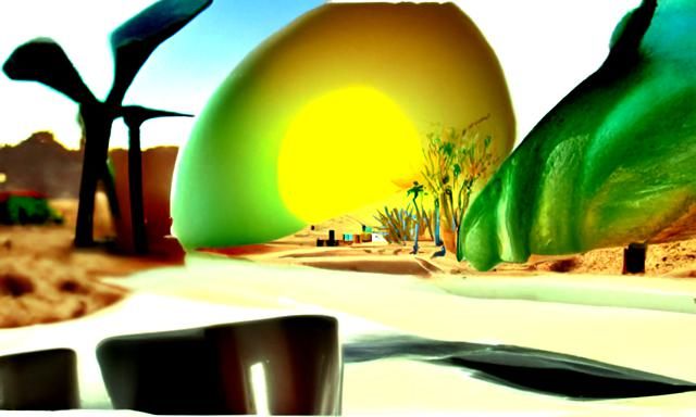 Futuristic Robot Cafe in Hyperrealistic Desert Oasis