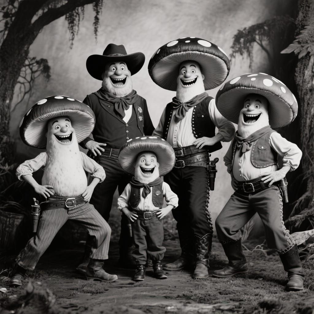 Mushroom Family Portrait in Vintage Style