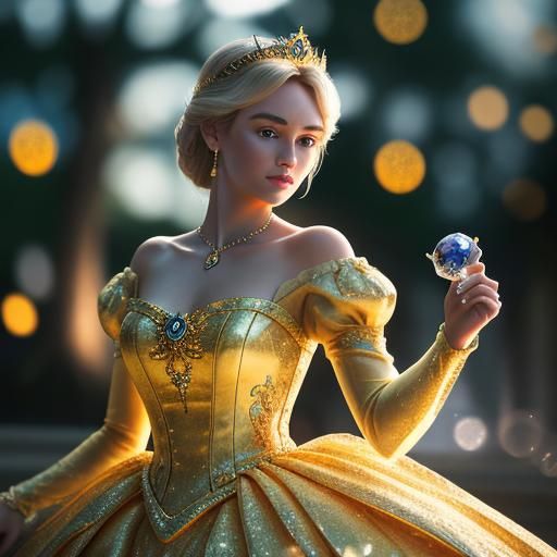 Cinderella in Glass Dress with Golden Tesla