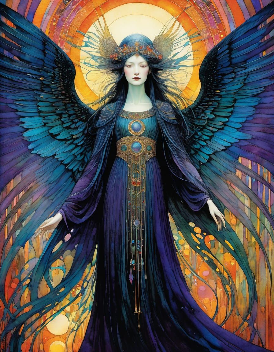 Angel of Death: Watercolour Art Nouveau Illustration