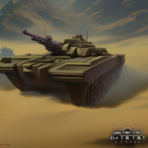 Battletech Tank with Triple Turret on Desert Battlefield