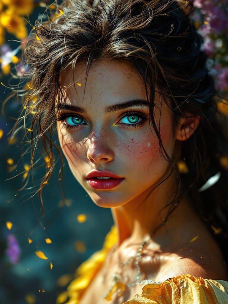 Hyperrealistic Princess Belle Portrait in Dramatic Lighting