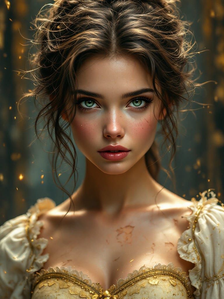 Hyperrealistic Princess Belle Portrait with Dramatic Lightin...