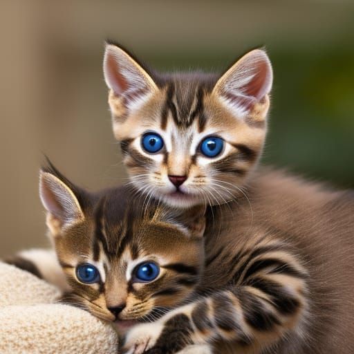 Six Kittens with Mother Cat: Digital Art