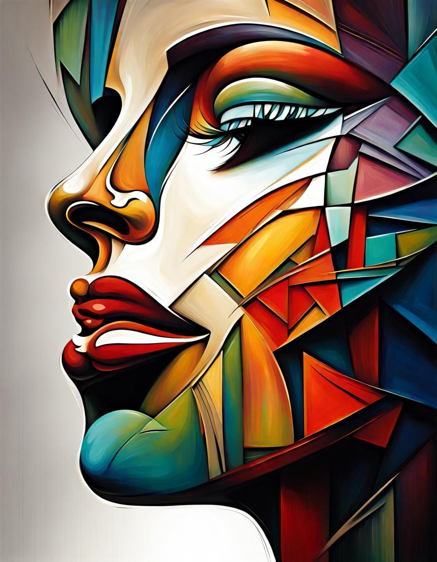 Abstract Face Cubism Art in Modern Style