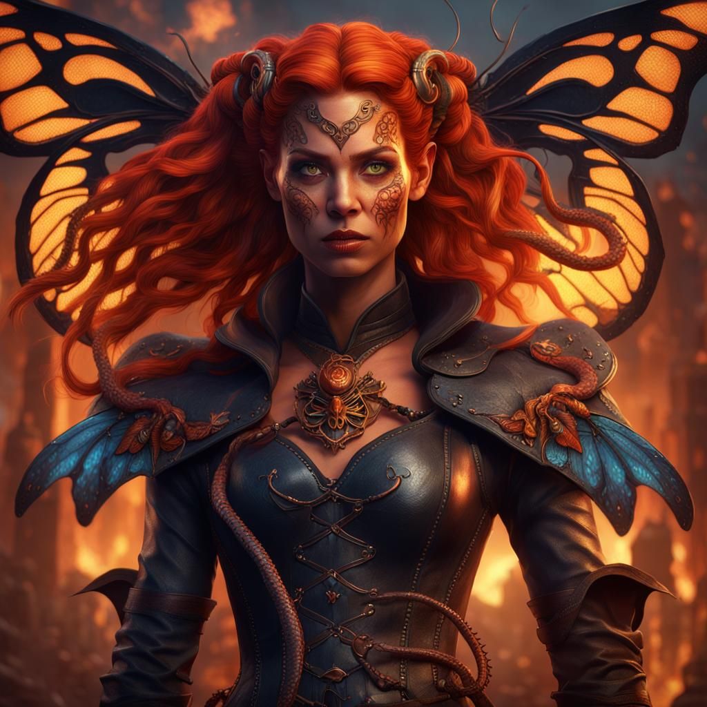 Arabian Tiefling Witch with Tentacle Whip, Fantasy Art