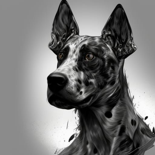 Spotted Doberman Portrait in Black and White