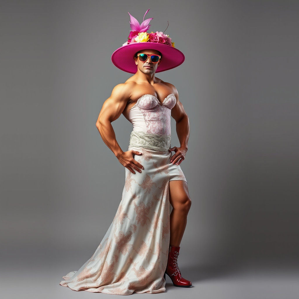 Bodybuilder in Couture Gown in Gaultier Style