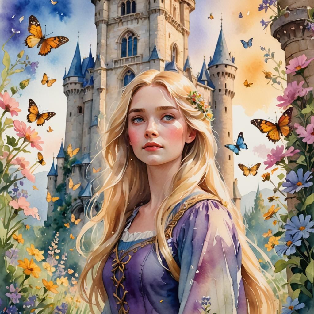 Rapunzel in Watercolor and Gouache Illustration