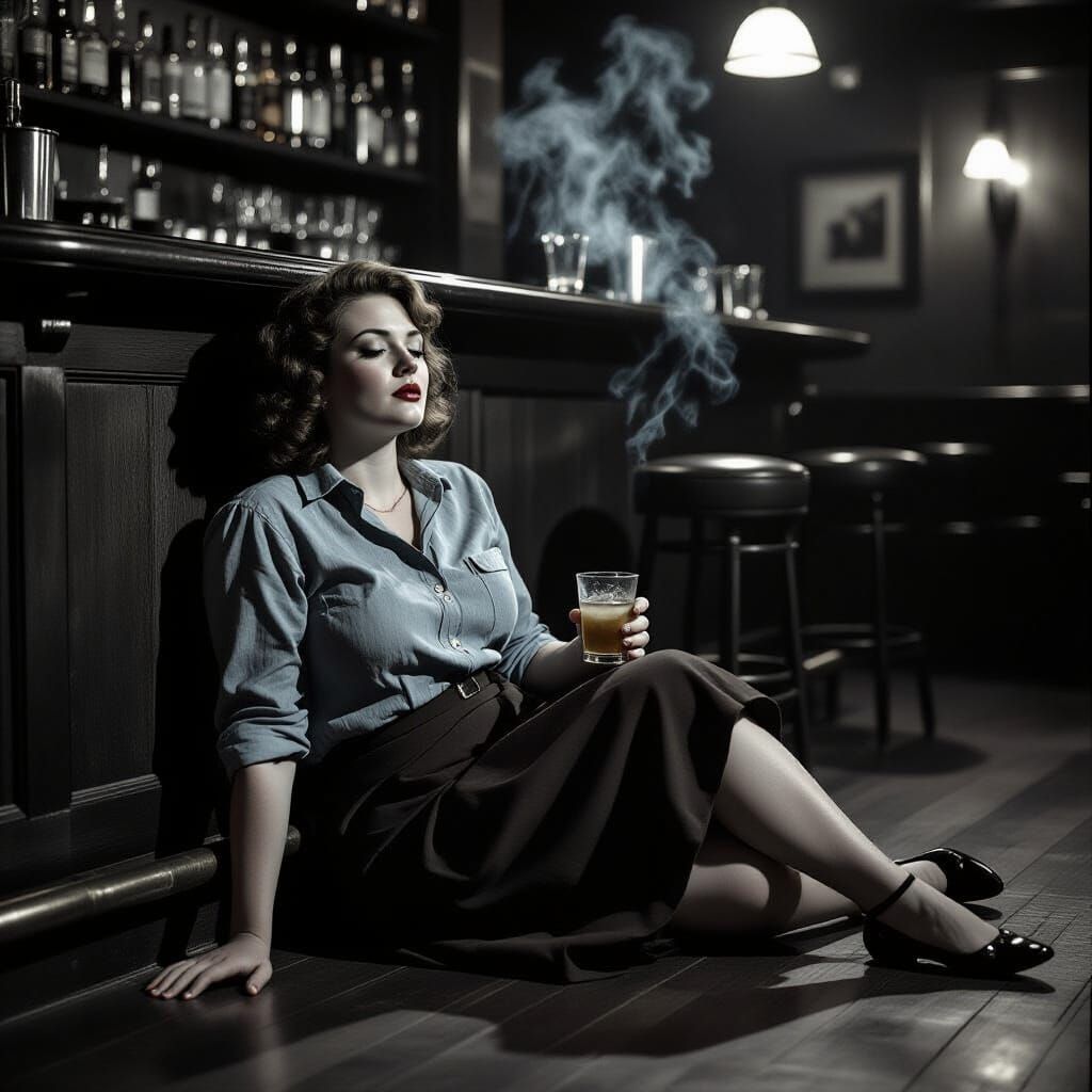 Drunk Woman in Dim Speakeasy: Film Noir Style