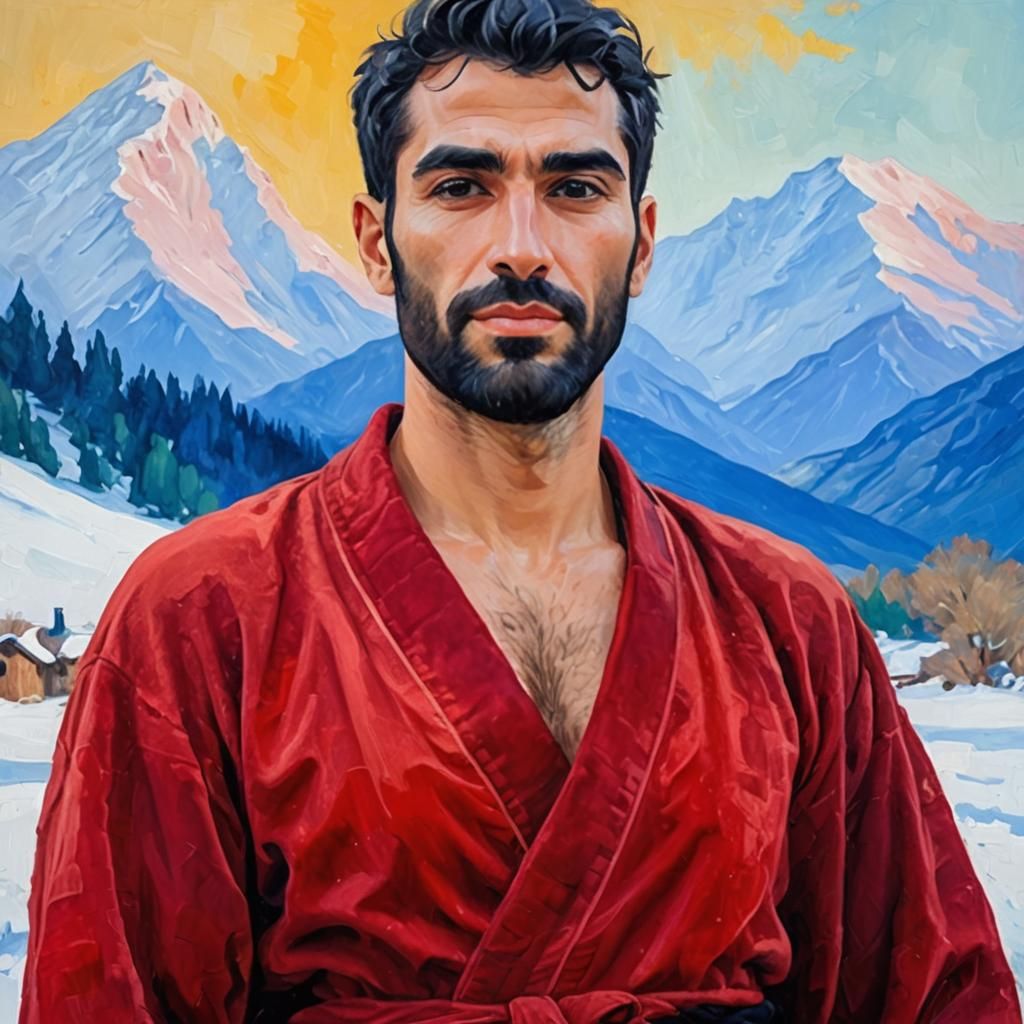 Attractive Man in Velvet Robe: Impasto Oil Portrait