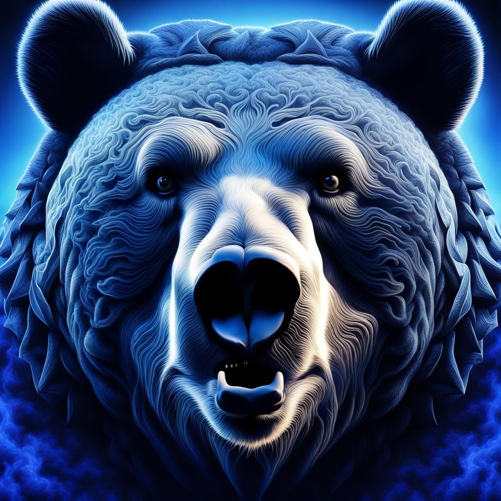 Obese Bear-Mandala Portrait in Rising Blue Smoke