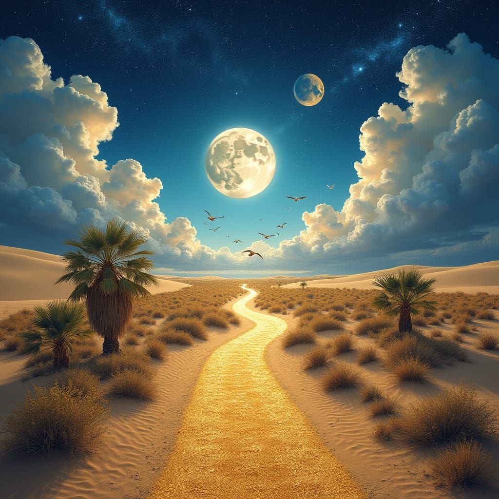 Surreal Dirt Trail Transforms into Glittering Gold Path Unde...