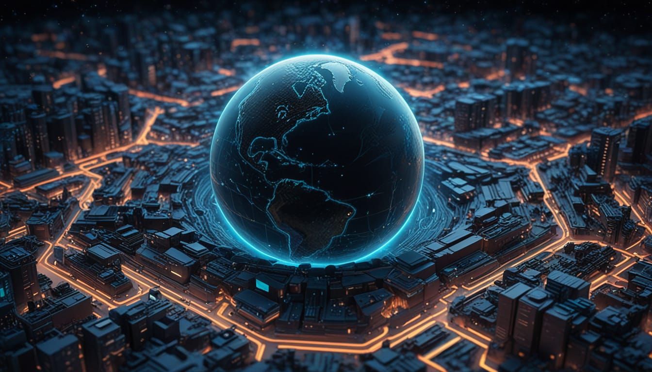 Hyper-Realistic Quantum Circuit Board Planet Earth in Neon B...