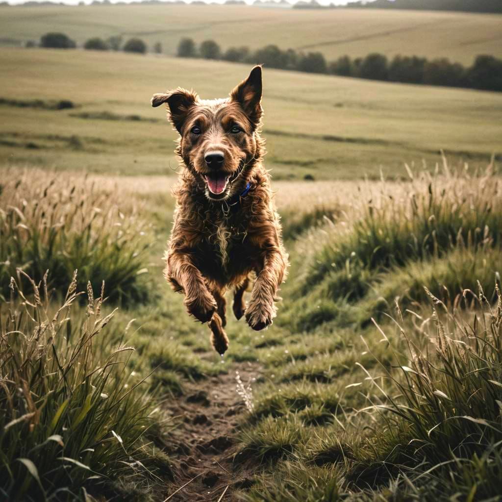 Airedale Dog Jumping: Minimalist Crayon Portrait