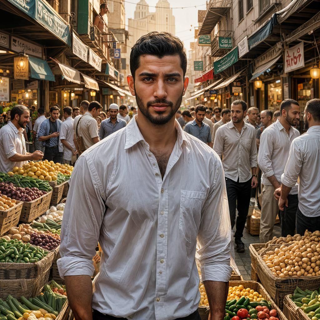 Smiling Middle Eastern Man in Market