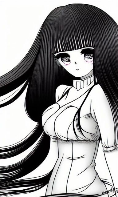 Vintage Manga Woman with Long Hair and Large Eyes