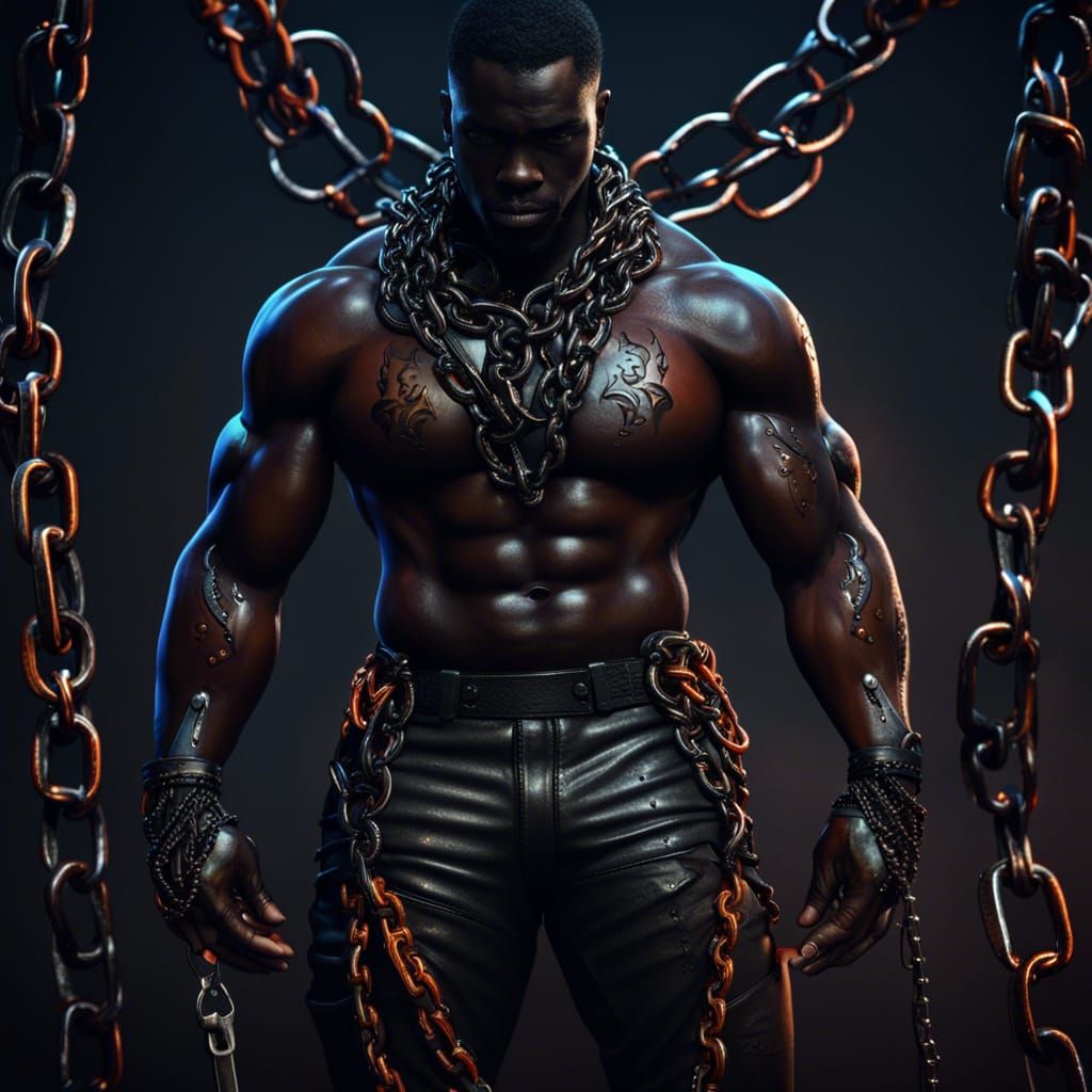 Oiled Muscular Men Bound in Chains: Fantasy Art