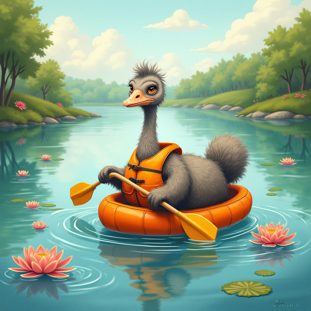 Emu's Sunny Swim in Water Wings