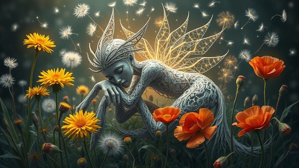 Ethereal Silver Prince Resting in a Poppy Field