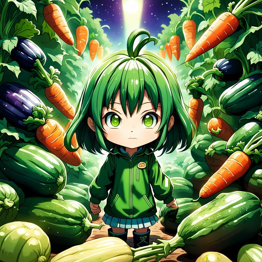 Chibi Vegetables in Anime Style, Cel-Shaded Art