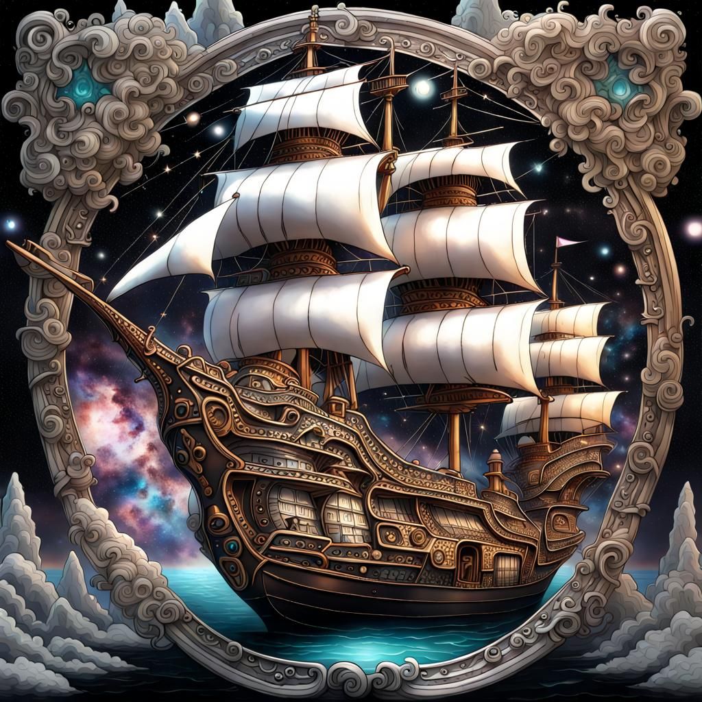 Cosmic Crystal Pirate Ship in Space